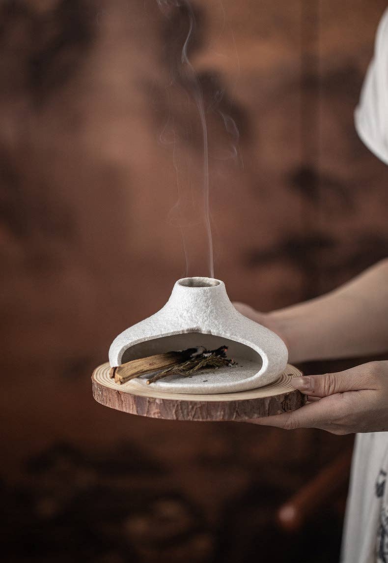 Gohobi Little Chimney Ceramic Aromatherapy Fireplace Burner: White