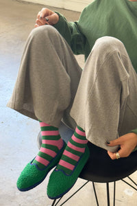 Wally Socks - Wide / Pink Green Stripe