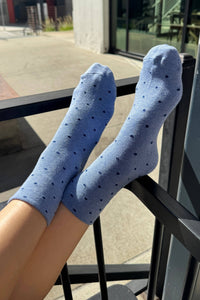 Polka Dot Sneaker Socks - Cacao/ Blue