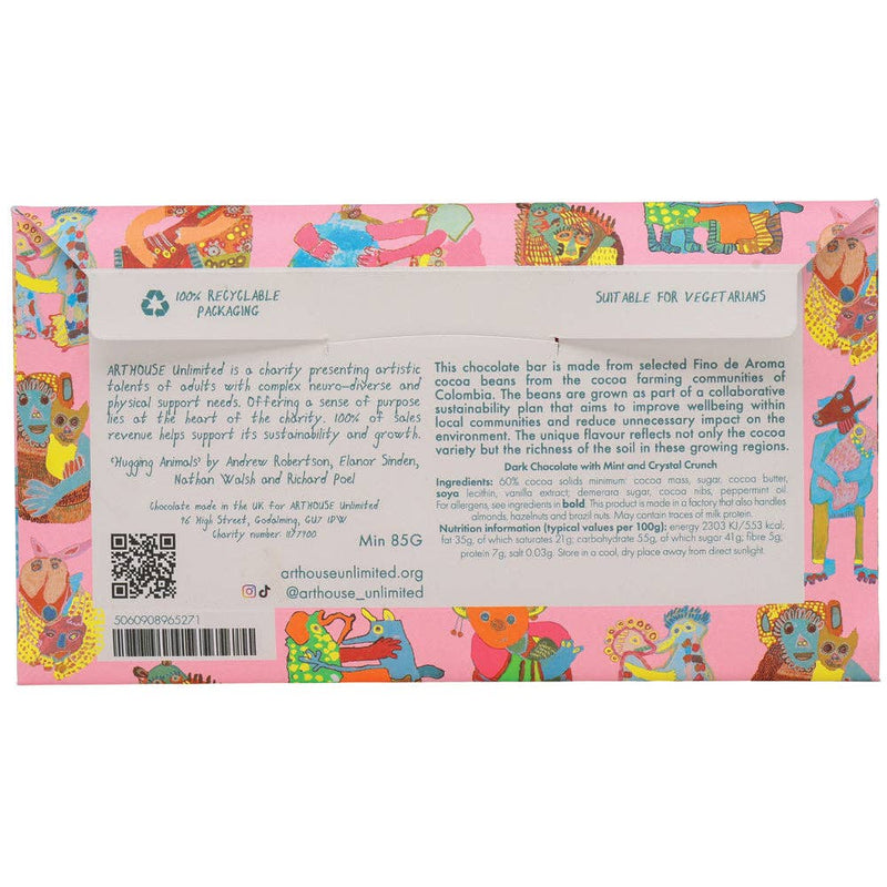 Hugging Animals, Dark Chocolate with Mint & Crystal Crunch