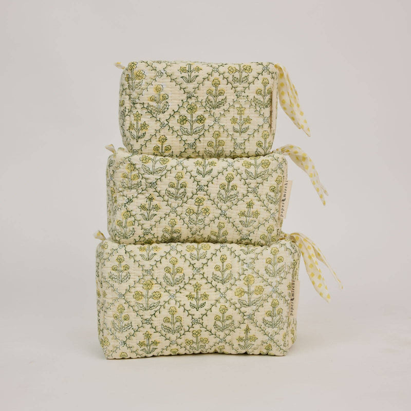 Large Toiletry Bag - Floral Lattice Buttercream