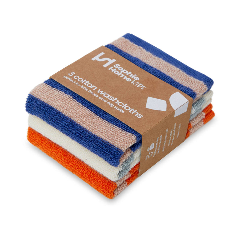 Reusable & Eco-Friendly Terry Washcloths - Striped Cobalt