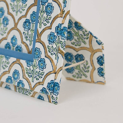 Block Printed Picture Frame (5X7) - Trellis Indigo