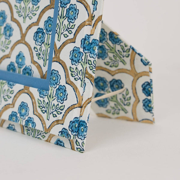 Block Printed Picture Frame (5X7) - Trellis Indigo