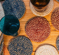 Jute Placemats 27cm in Cornflower/Natural, Tied Set of 4