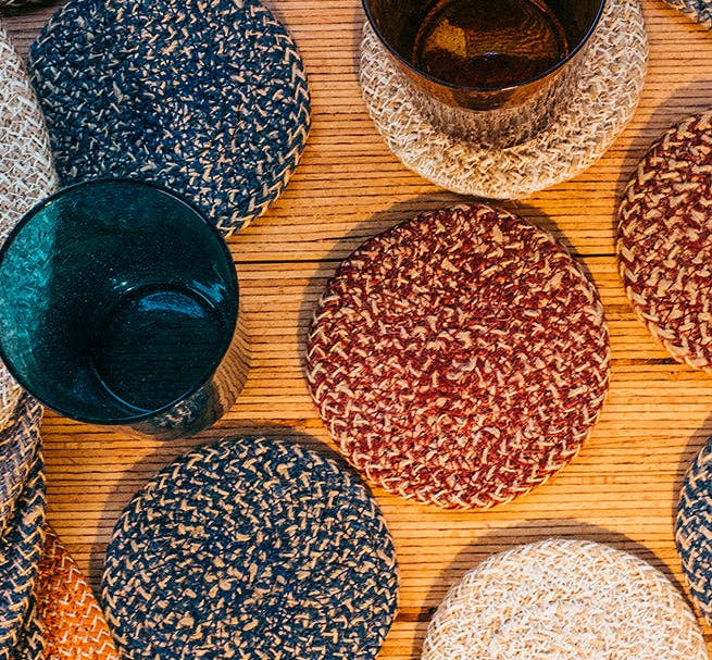 Jute Placemats 27cm in Cornflower/Natural, Tied Set of 4