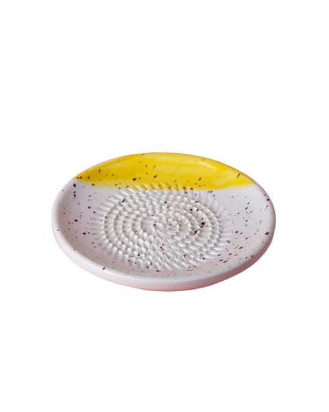Small Ceramic Garlic Grater Plate - Yellow & White
