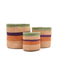 The Basket Room - RELI: Orange, Purple & Green Stripe Woven Storage Basket: M / Orange / Striped
