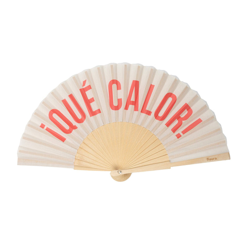 Hand Fan - Beige and Red “What Heat”
