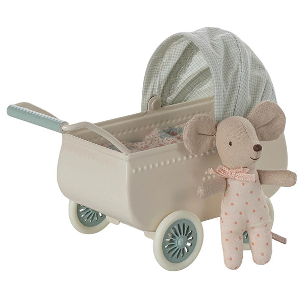 Pram with Baby Mouse - Mint