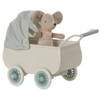 Pram with Baby Mouse - Mint