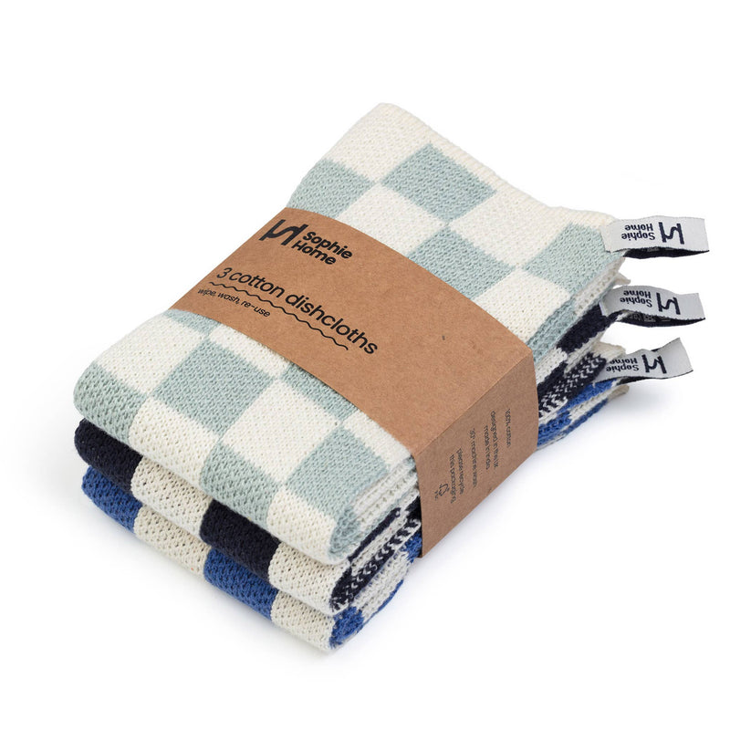 Reusable & Eco-Friendly Cotton Dishcloths - Check Cobalt