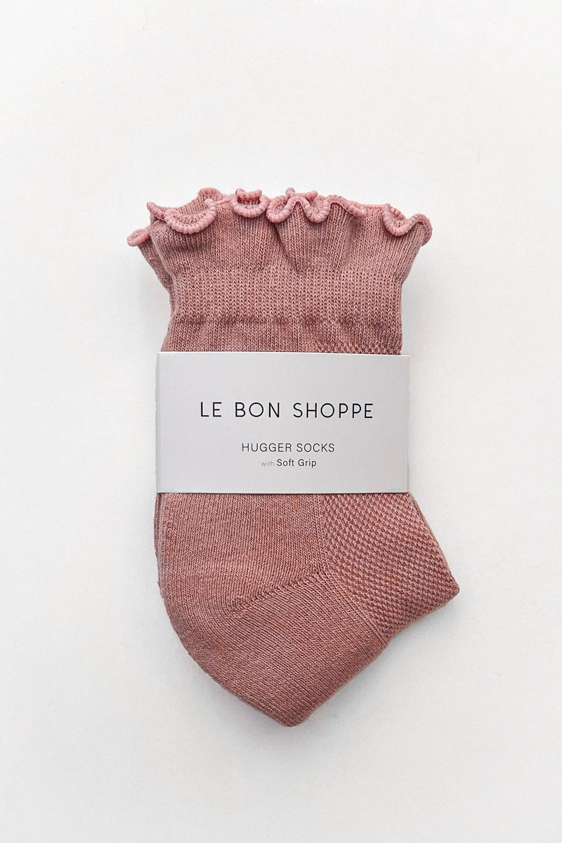 Ruffled Hugger Crew Socks - Vintage Pink/ Black