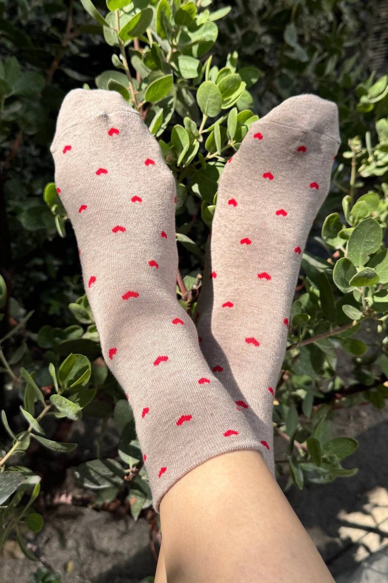 Heart Sneaker Socks- White/ Red