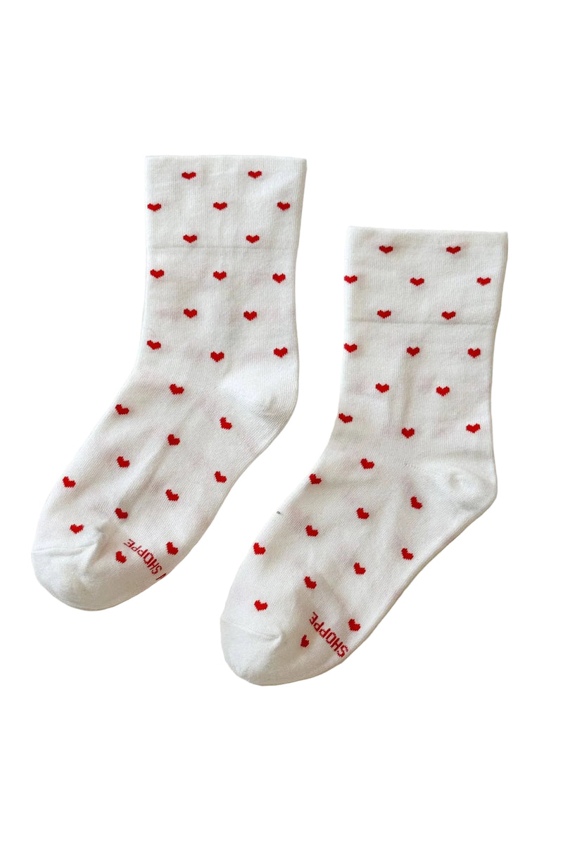 Heart Sneaker Socks- White/ Red