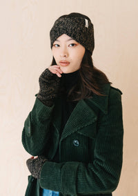 Cashmere & Merino Wrist Warmers in Black Fleck