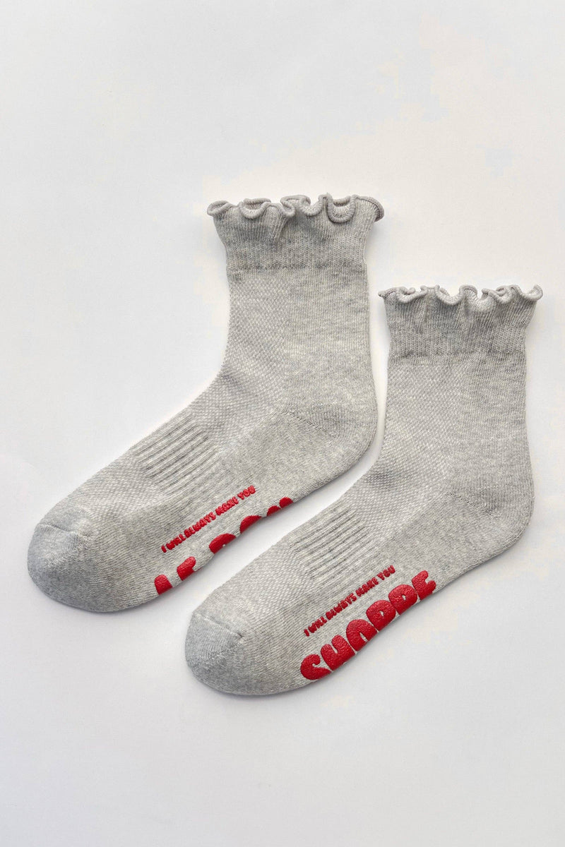 Ruffled Hugger Crew Socks - Vintage Pink/ Black