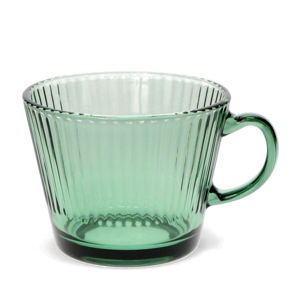 Retro Ribbed Glass Mug - Green
