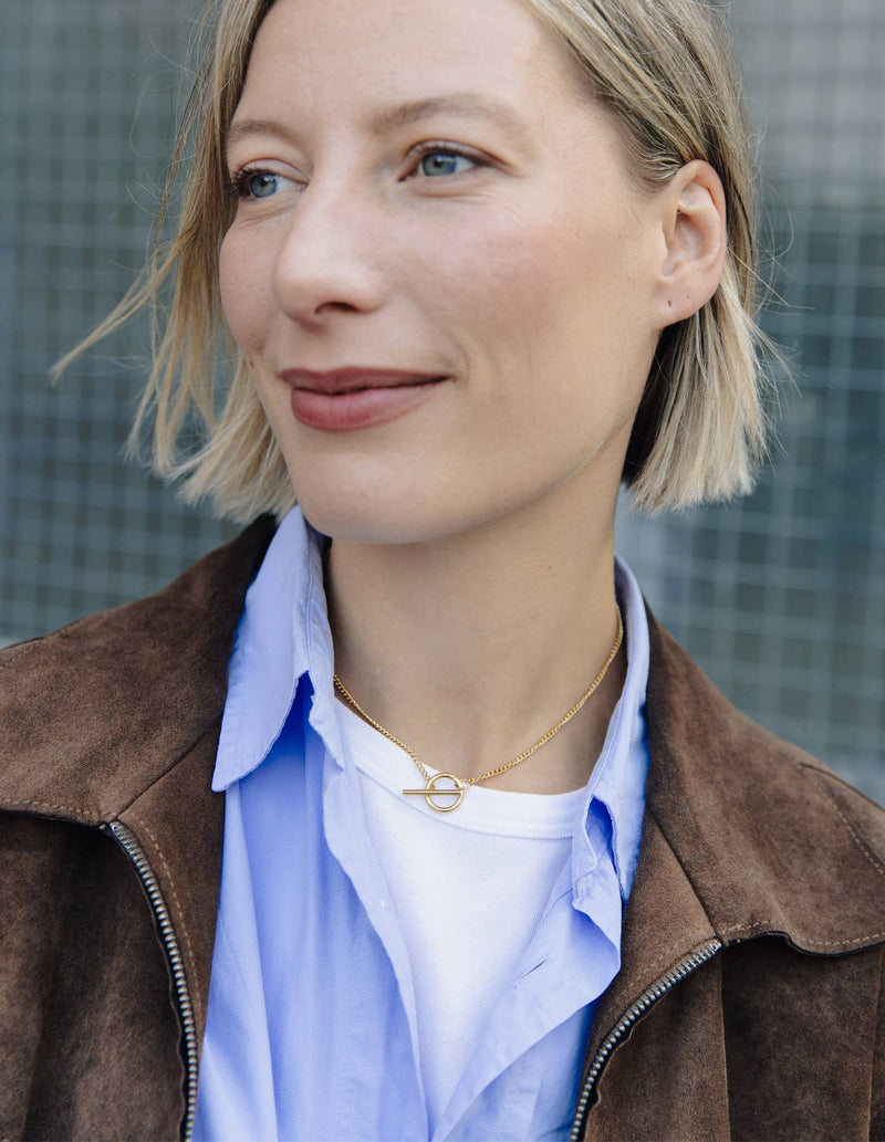 Herringbone Toggle Chain Necklace - Gold