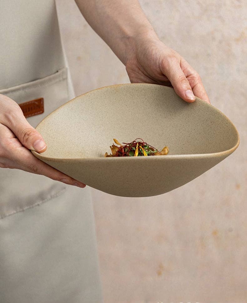 Gohobi Japanese Ceramic Irregular Salad Bowl: 8.5 inch