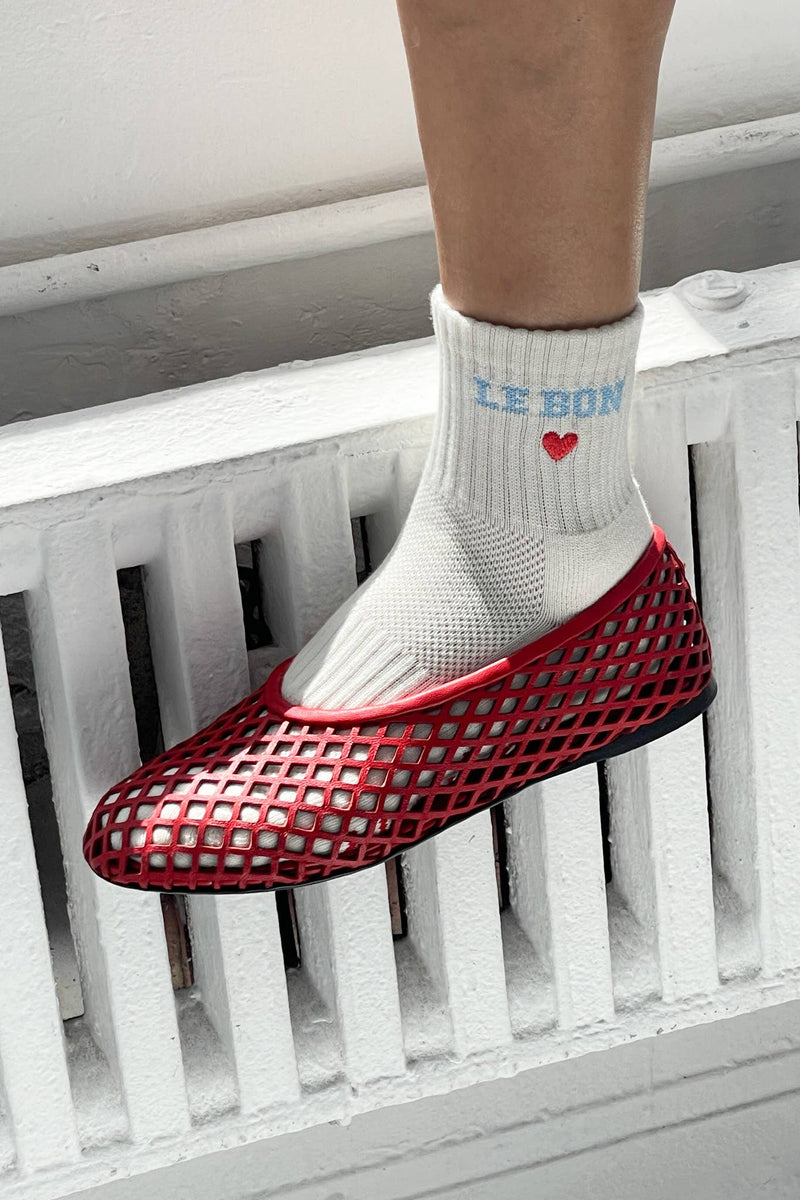Embroidered Crew Socks - Vanilla