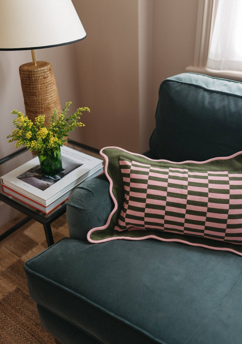 Olive Checkerboard Cotton Cushion Cover