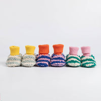 Cotton Knit Baby Slipper Socks: Boucle Striped Green