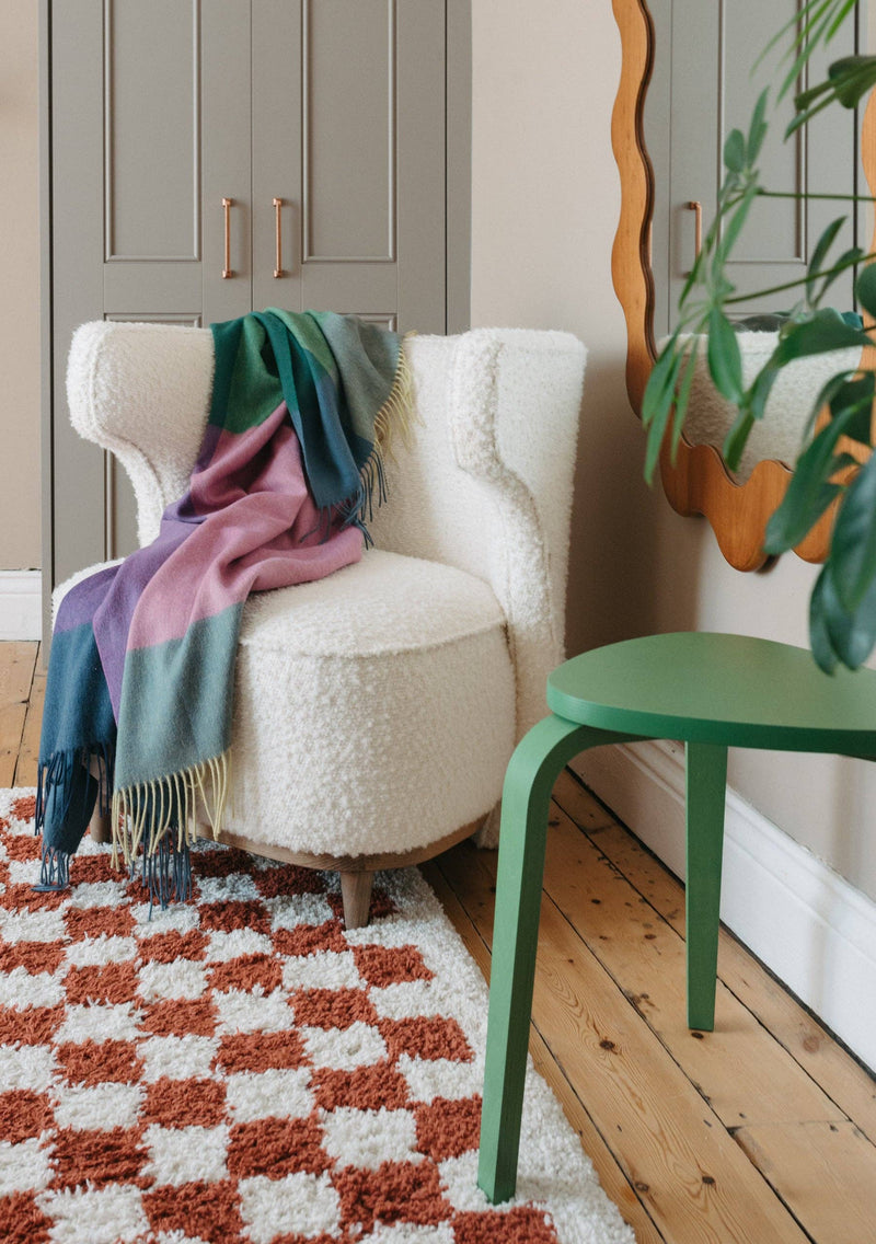 Lambswool Blanket in Teal Frame Check