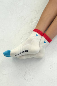 Embroidered Color Block Girlfriend Socks - Blue Red & Heart