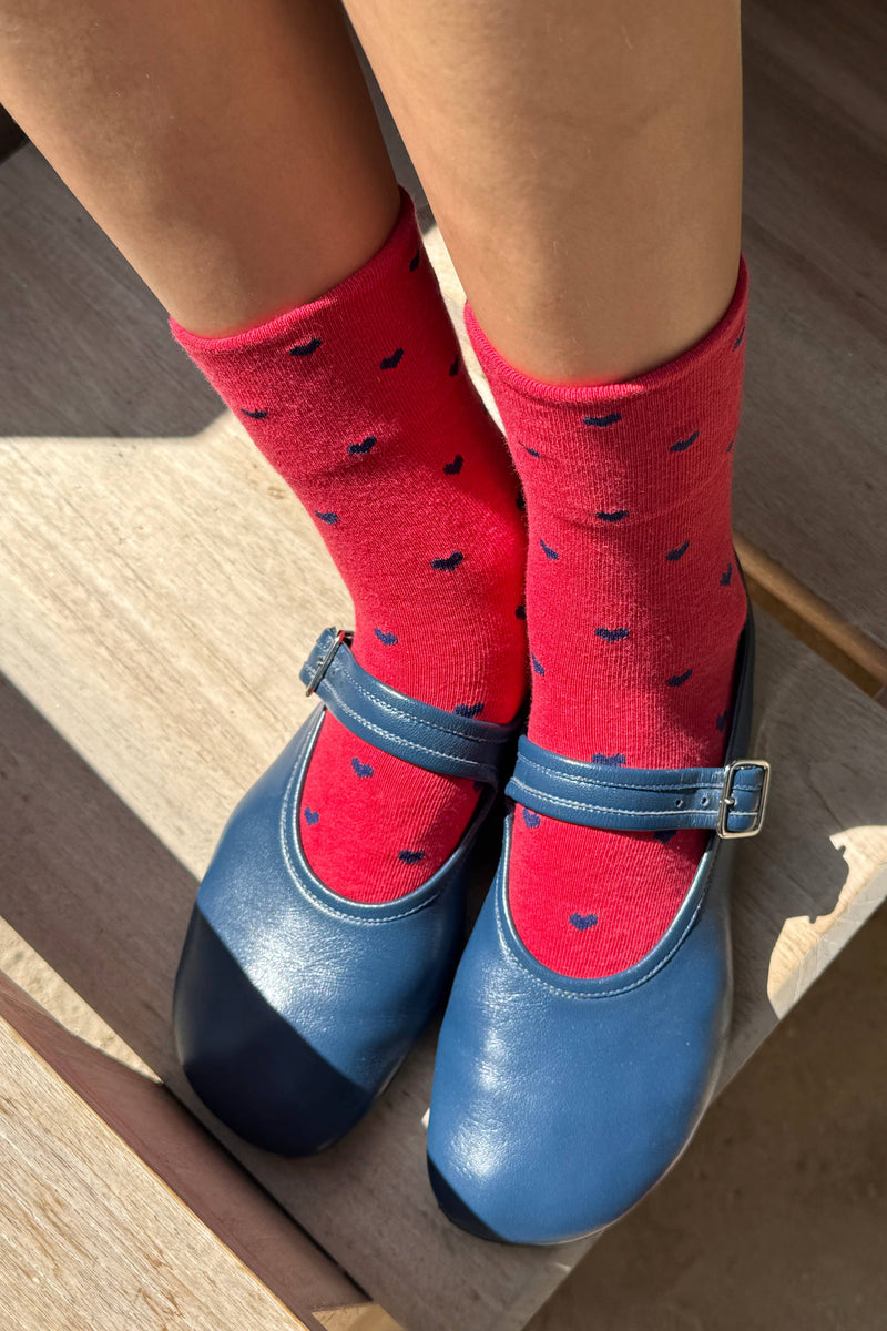 Heart Sneaker Socks- White/ Red