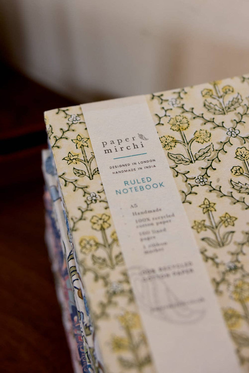 A5 Ruled Notebook - Floral Lattice Buttercream