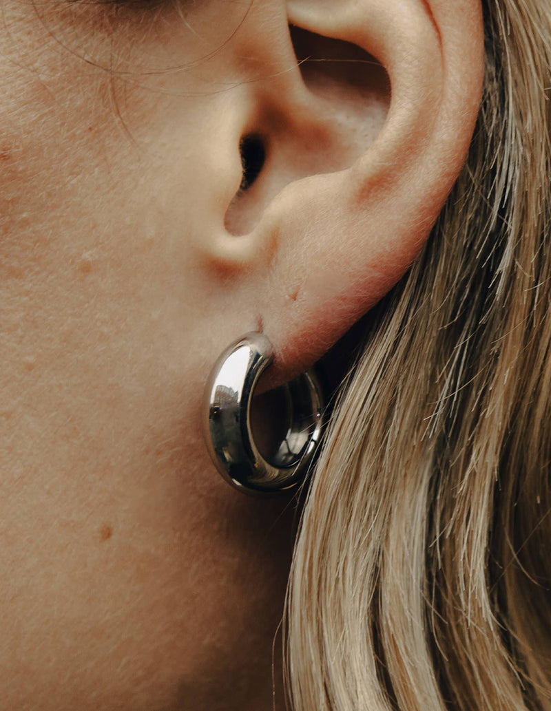 Medium Leverback Bold Hoop Earrings - Silver