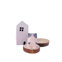 Gohobi Handcrafted Wooden Sitting Cats Ornament: Grey White Sitting Cat