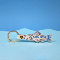 Gone Fishing Leather Key Fob - Dark Red