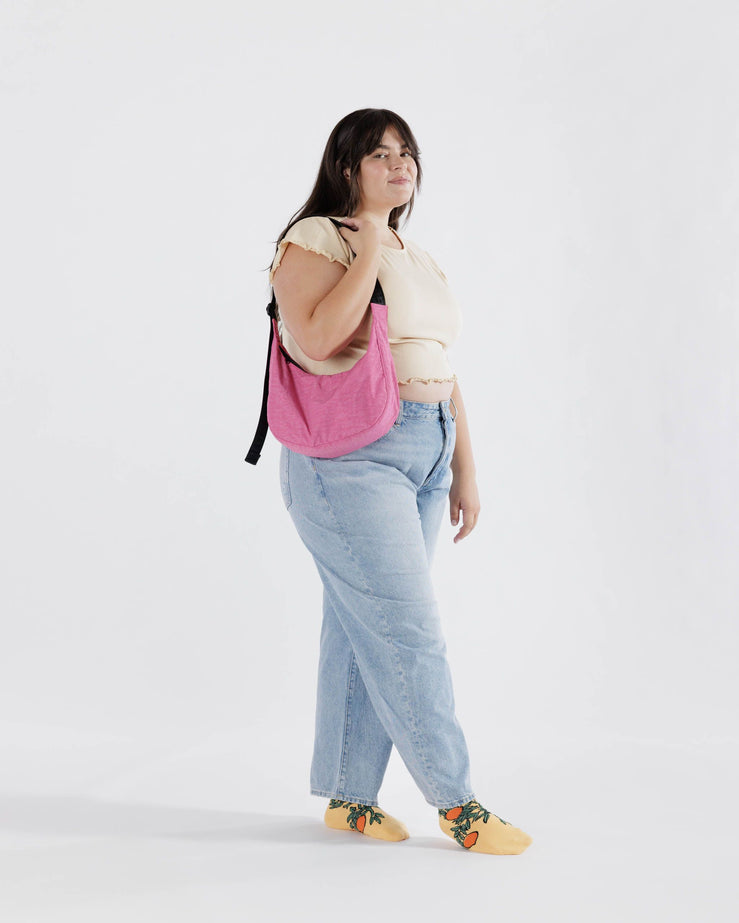 Azalea Pink Medium Nylon Crescent Bag