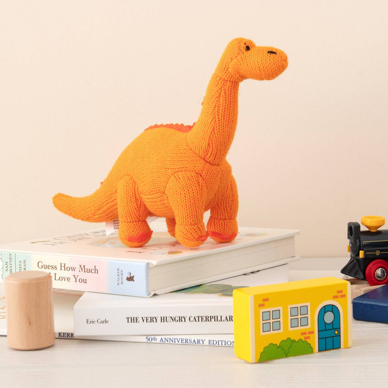 Knitted Orange Diplodocus Toy
