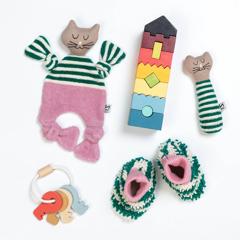 Cotton Knit Baby Slipper Socks: Boucle Striped Green