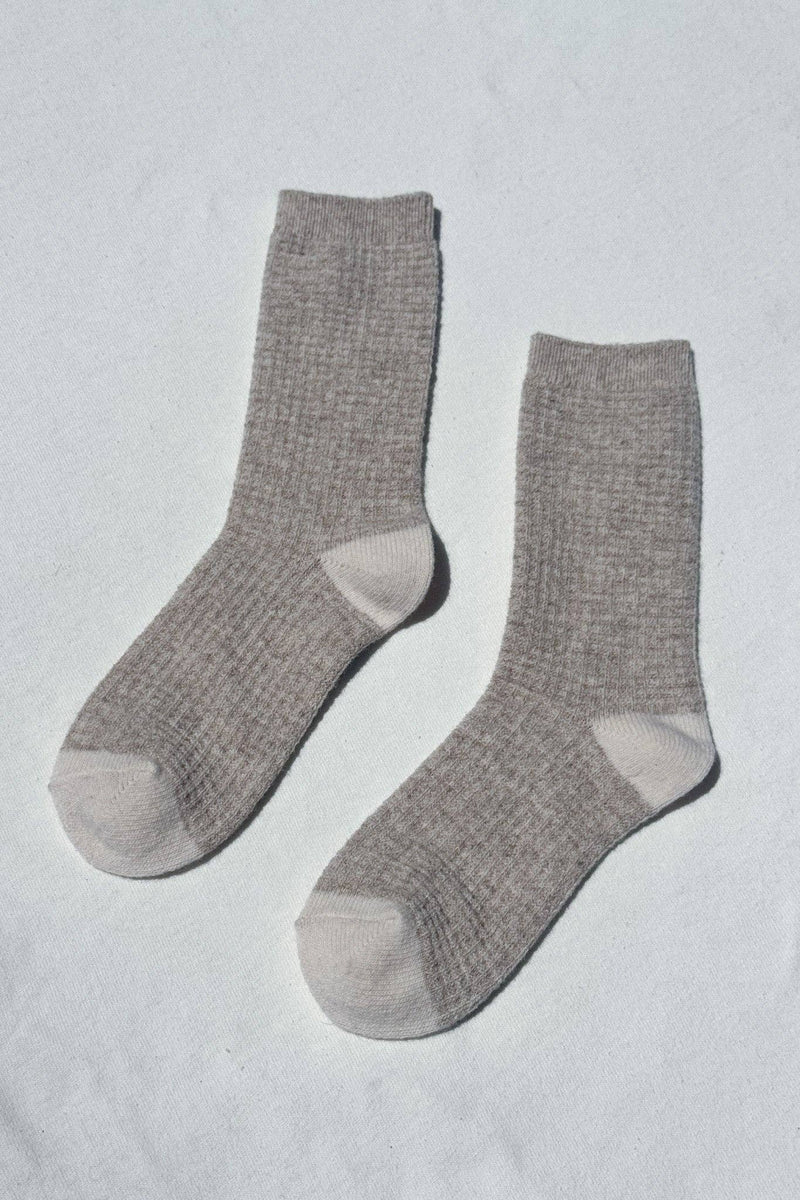 Wool Waffled Socks - Oatmeal / Cream