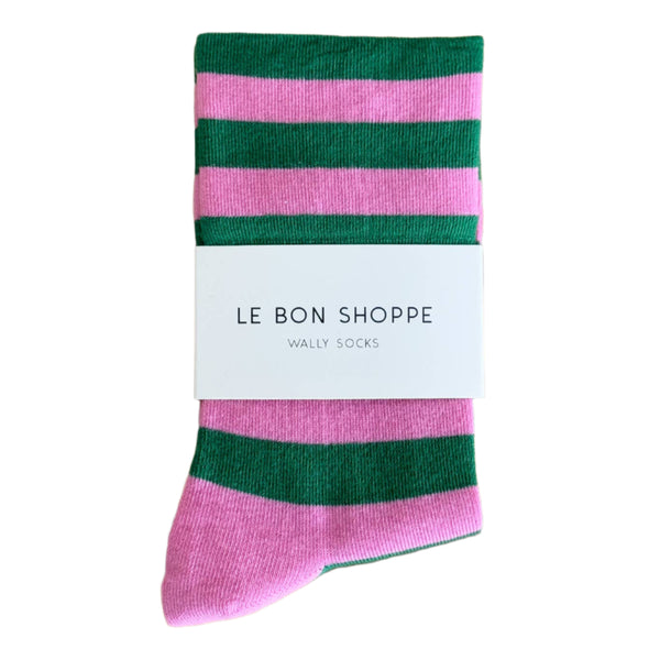Wally Socks - Wide / Pink Green Stripe