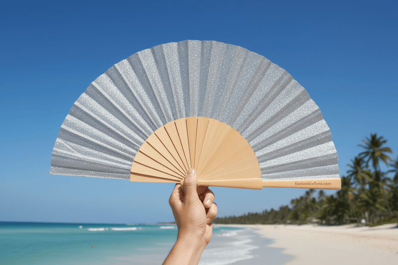 Silver Glitter Fan - 23cm