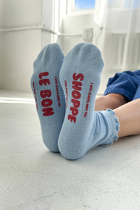 Ruffled Hugger Crew Socks - Periwinkle & Red