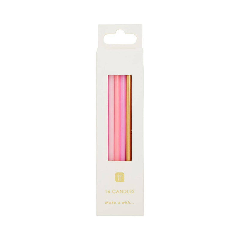 Long Pink and Gold Birthday Candles | 16 Pack |