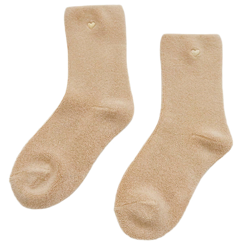 Embroidered Cloud Socks - French Vanilla & Gold Heart