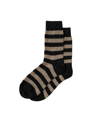 Fine Merino Wool Socks - Stripe Charcoal: UK 8-11