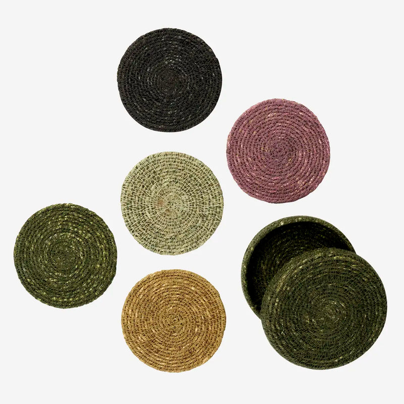 Madam Stoltz - Seagrass Coasters with Box (Green, Sage, Charcoal, Lilac, Natural)