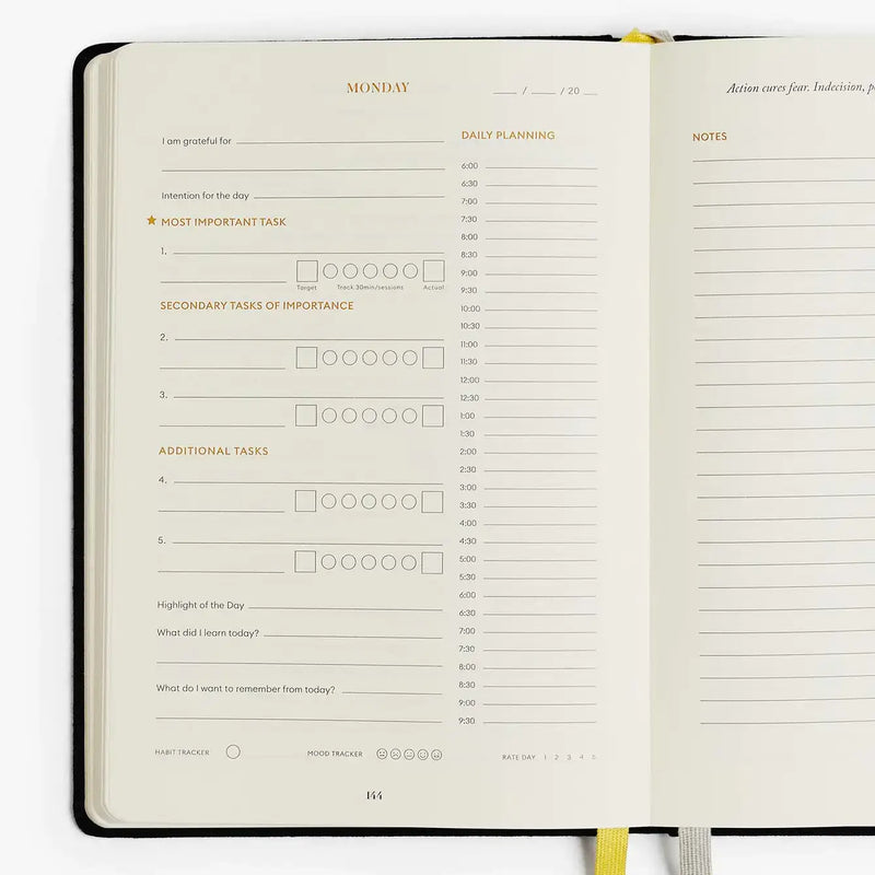 Productivity Planner Black - Time Tracking, Goals, Self-Care
