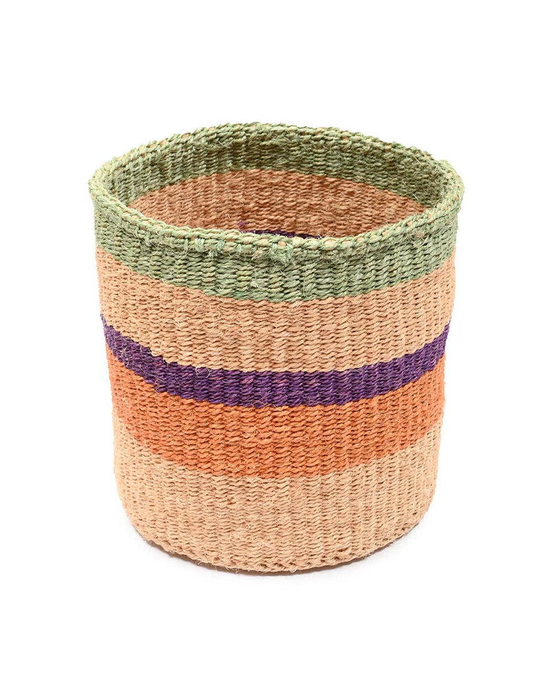 The Basket Room - RELI: Orange, Purple & Green Stripe Woven Storage Basket: M / Orange / Striped