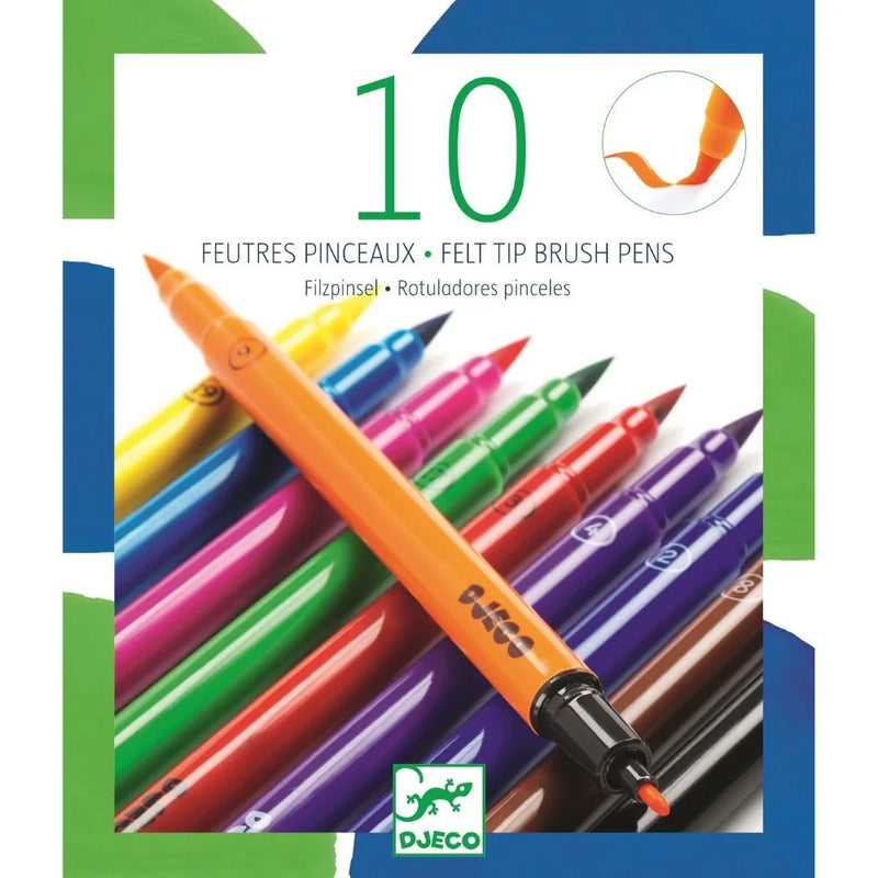 Djeco 10 Brush-tip Felt Pens - Classic Colours