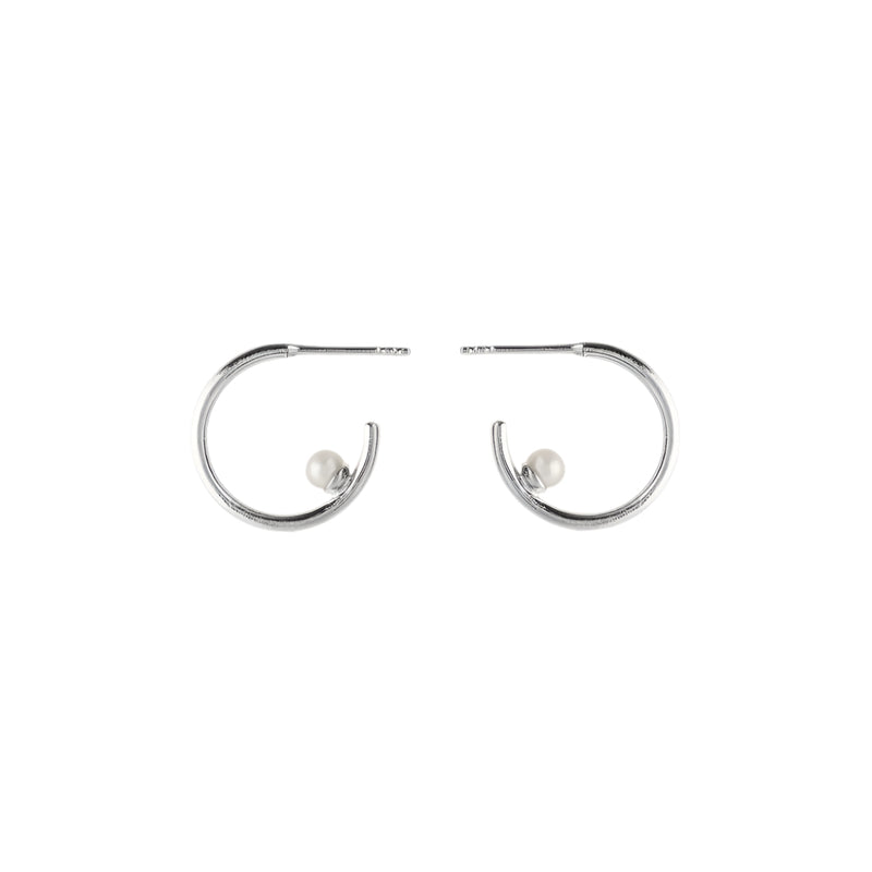 Pearl Globe Hoops - Silver