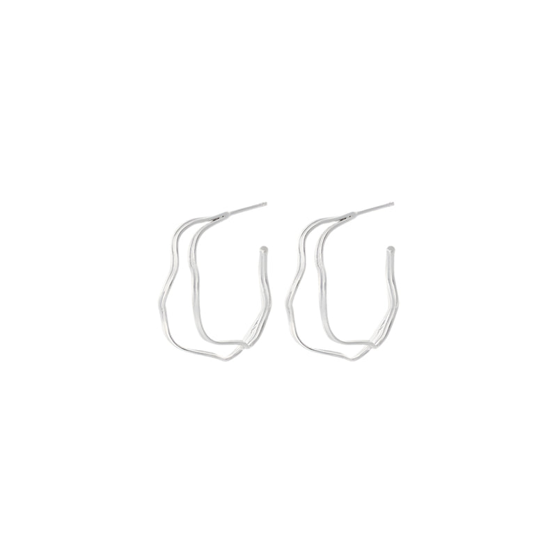 Small Double Wave Hoops - Silver